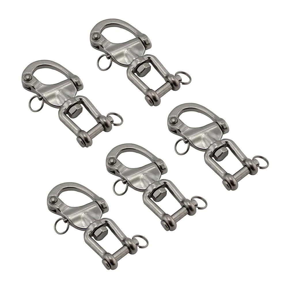 5PCS 316 Stainless Steel Safety Clevis Pin Swivel Snap Shackle 70mm 87mm 128mm Rigging Metal Big Chain Link Locking Shackles