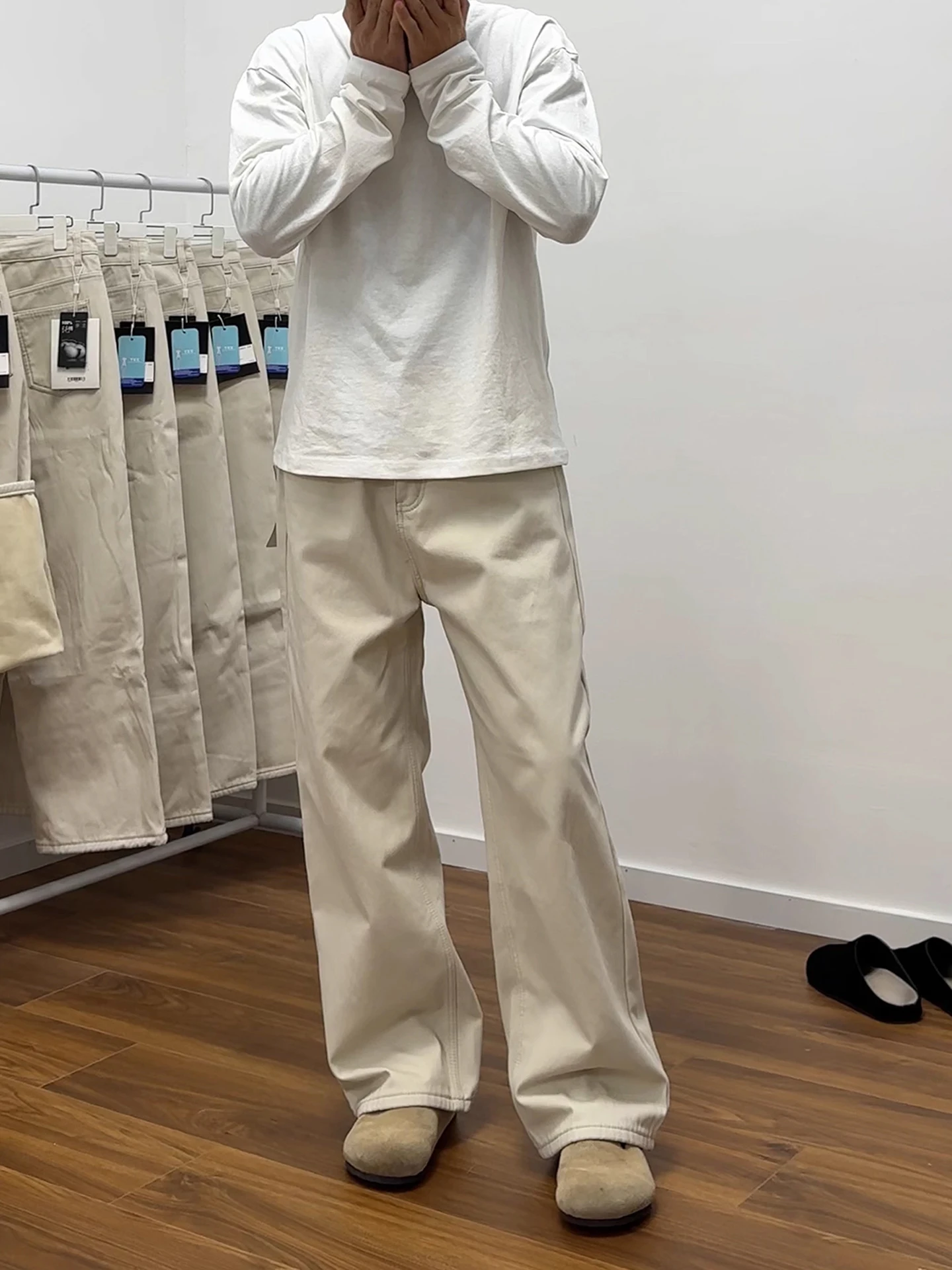 

Retro American Waed Knife Men's Jeans Winter Fce Lined Straight Leg Long Trousers Trendy High Street Versatile Jeans