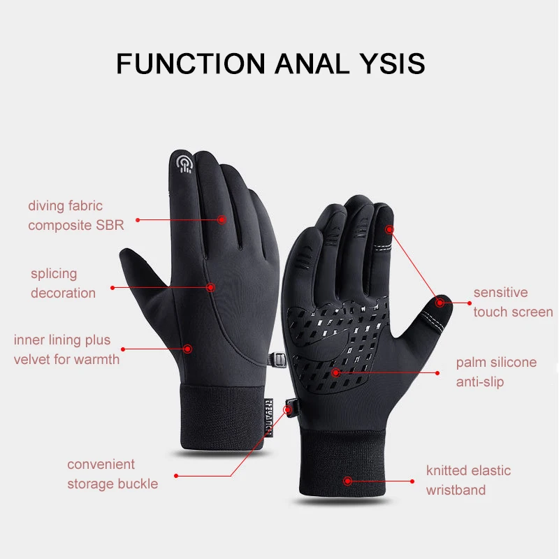 Autumn Winter Outdoor Touch Screen Warm Gloves Sports Running Cycling Glove Waterproof Nonslip Plus Velvet Motorcycle Gloves