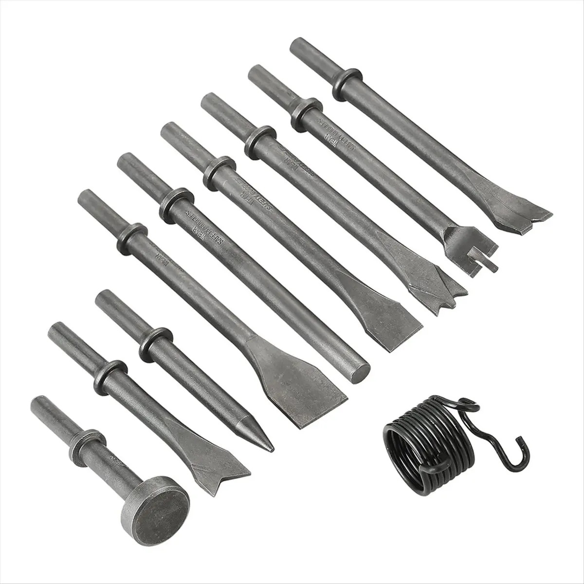 MALL 10pcs Pneumatic Air Hammer Chisels Set, Heavy Duty High Carbon Steel Pneumatic Air Hammer Chisels with 0.401inch Shank