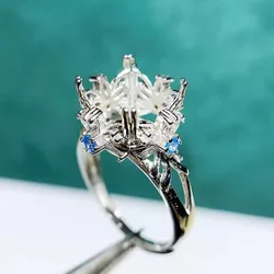 MeiBaPJ 10mm Square Stone 925 Sterling Silver Fashion Ring Setting DIY Empty Holder for Women Fine Charm Jewelry