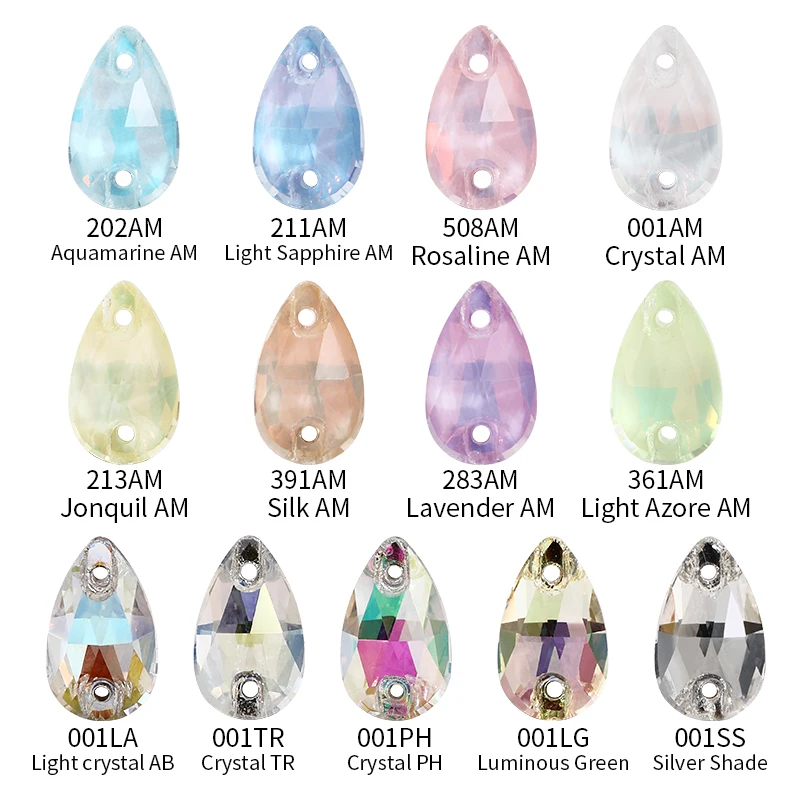 Flatback Sewing Rhinestones For Needlework Droplet Glitter Crystals Gems DIY Clothes Decoration Wedding Dress Accessories Stones
