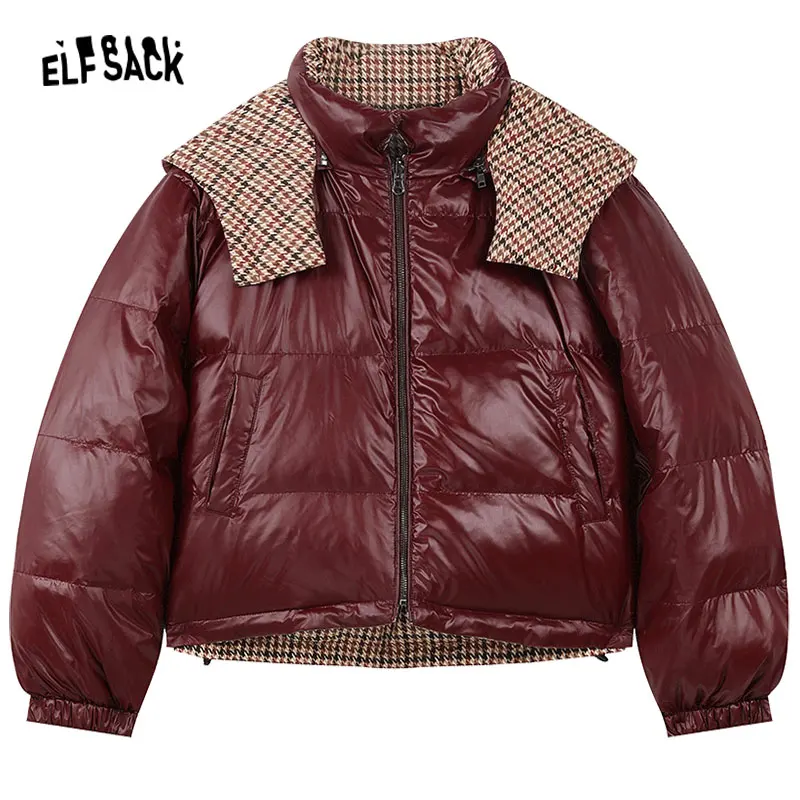 ELFSACK 2000s Retro Houndstooth Down Coats Women 2023 Winter New Designed Jackets