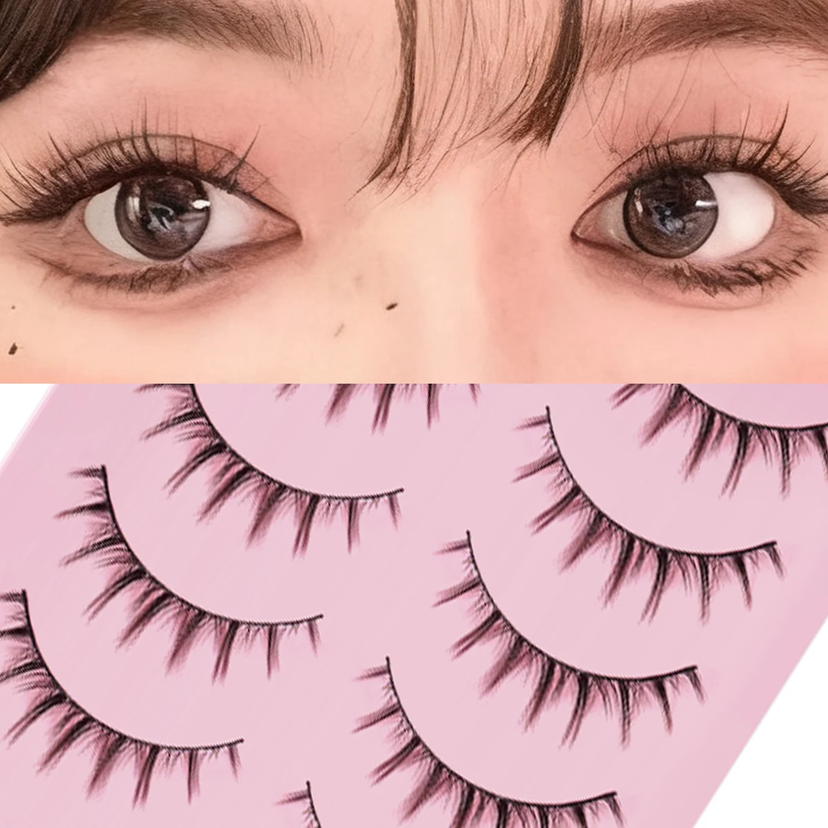 Soft Natural Manga Lashes 5 Pairs Long False Eyelashes Wispy Strip Lashes For Korean Doll Eye Makeup