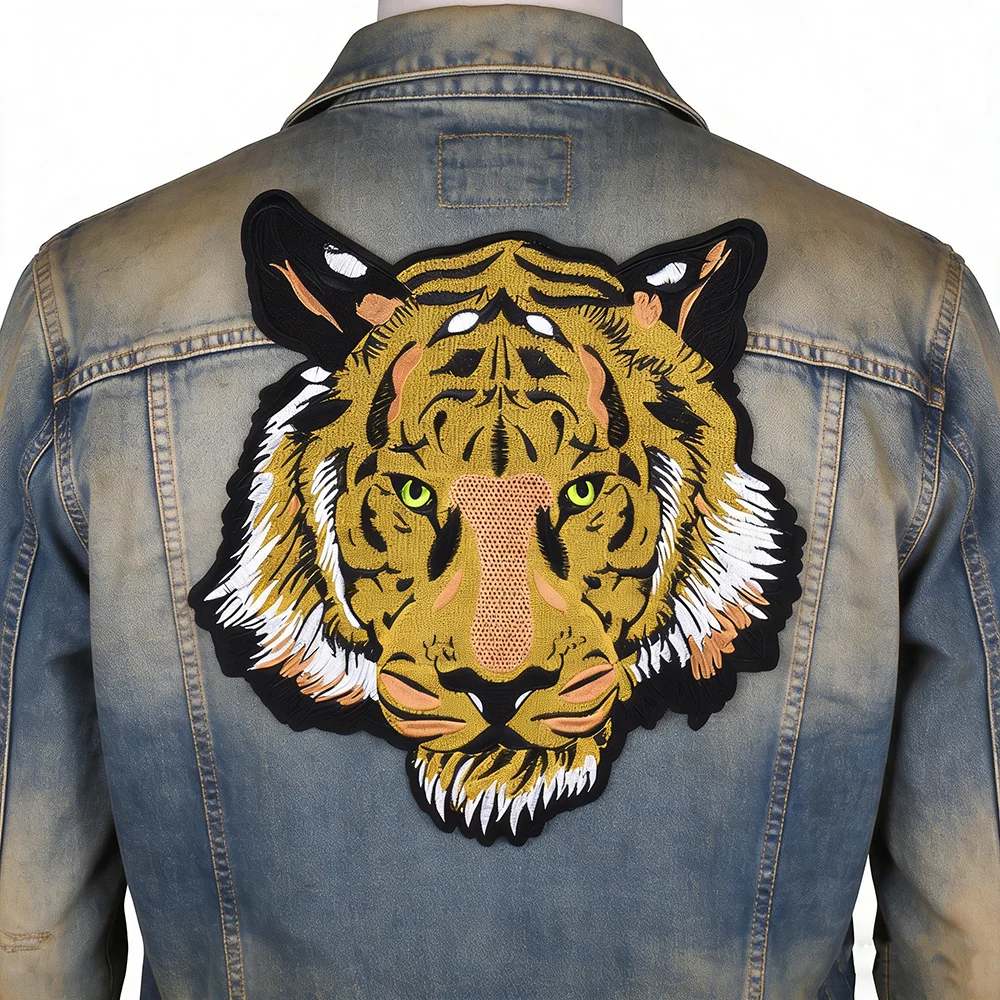 New Tiger Head Embroidery Iron On Cloth Sticker Coat Decoration Back Label Large DIY Adhesive Patch
