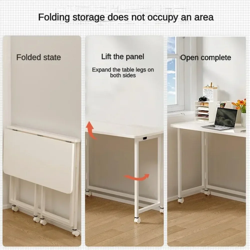 Folding Computer Desk Simple Study Desk with Wheels Minimalist Bookshelf Integrated Office Table Foldable Student Computer Table
