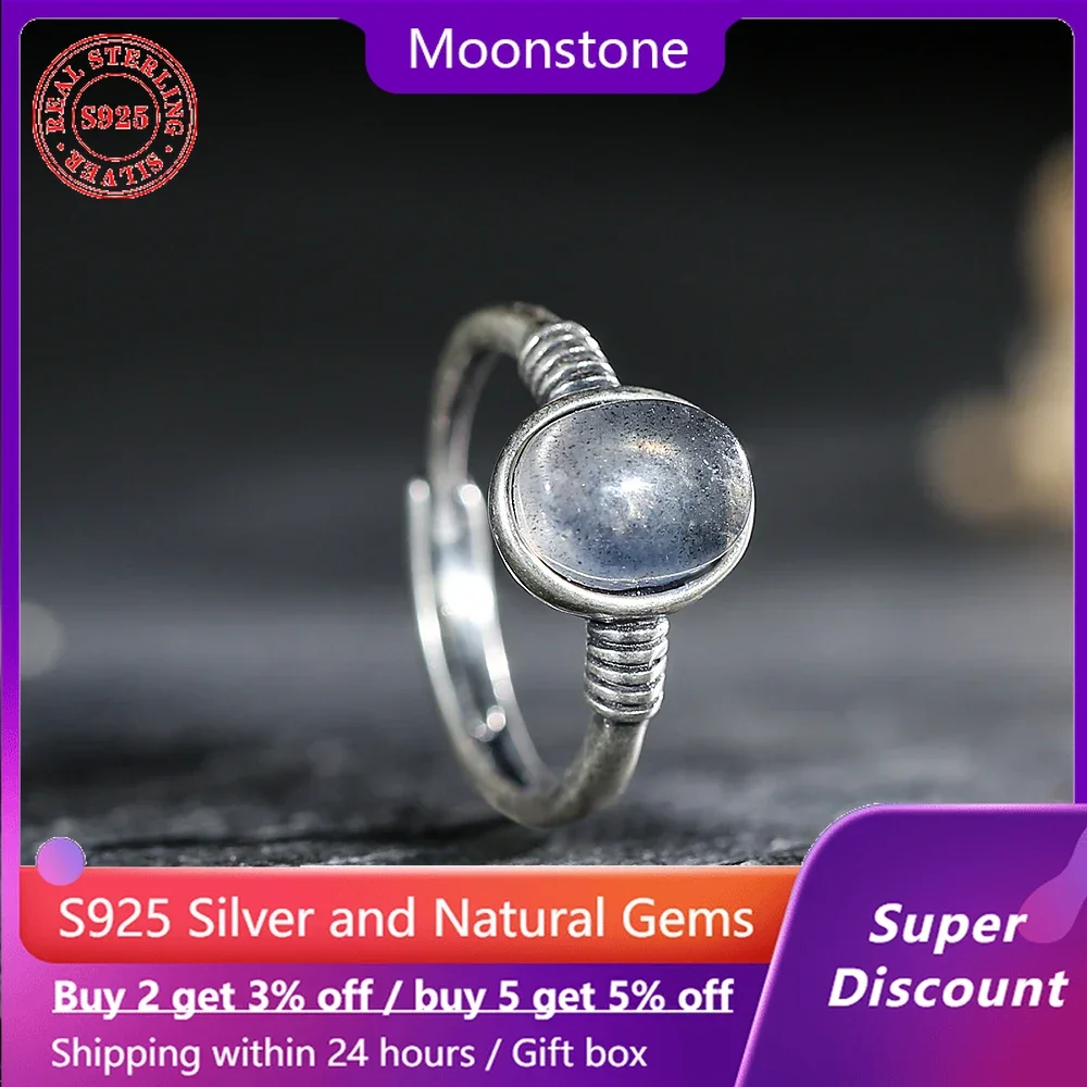 

S925 pure silver ring jewelry paired with natural mineral moonstone women's ring wedding jewelry neutral men's ring couple gift