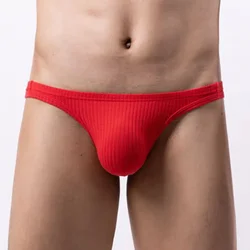 Men Sexy Solid Striped Low Rise Thread Cotton Bikini Briefs Underpants Panties Shorts Breathable Youth Elastic Male Briefs