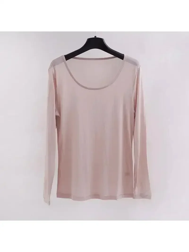 Shoulder length long sleeved T-shirt for women to look slim, inner layer, slim fit bottom shirt, top