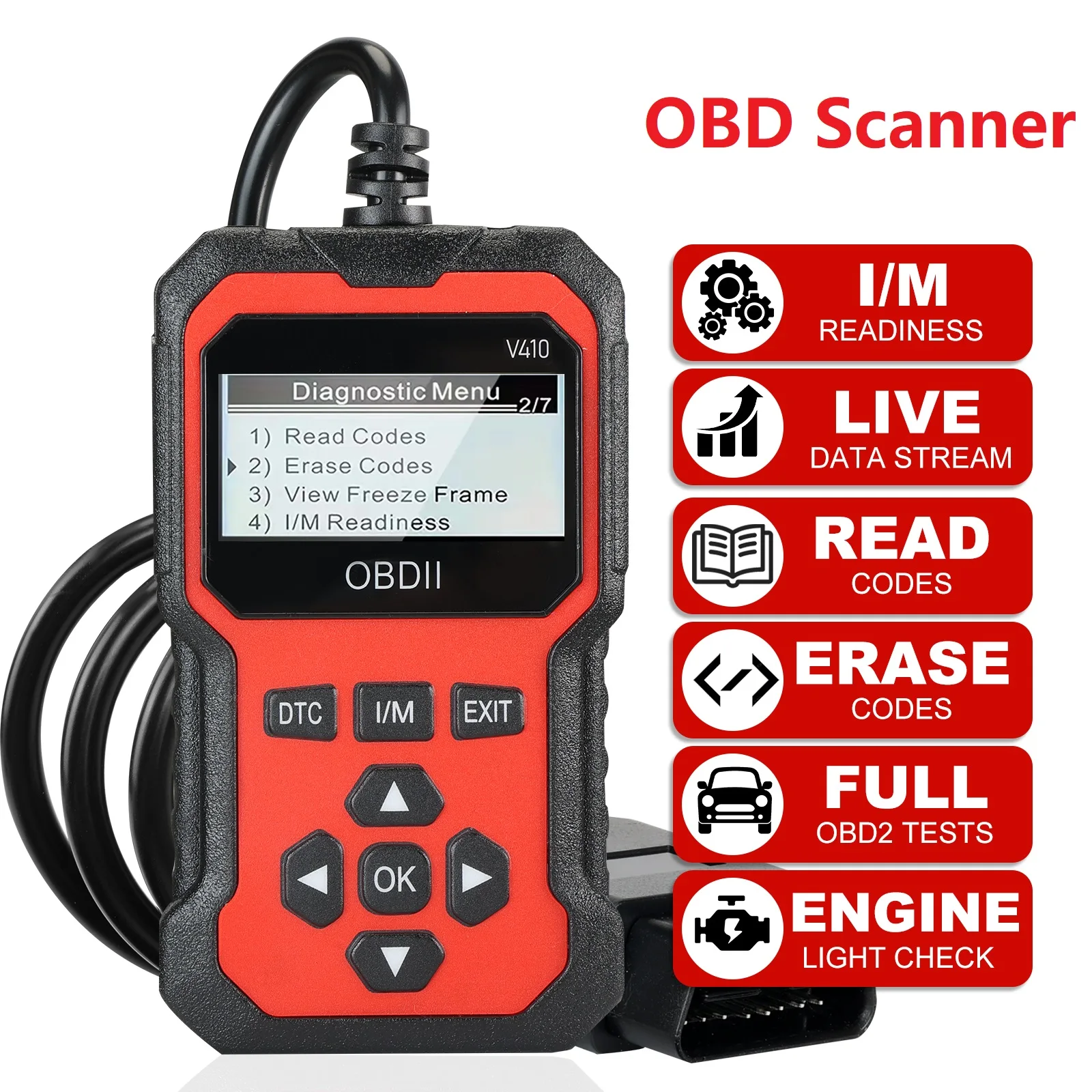 V410 OBDII Car Diagnostic Scanner Tool  for All Cars After 1996 ABS Engine Oil Reset Function Fault Code Reader Scanner