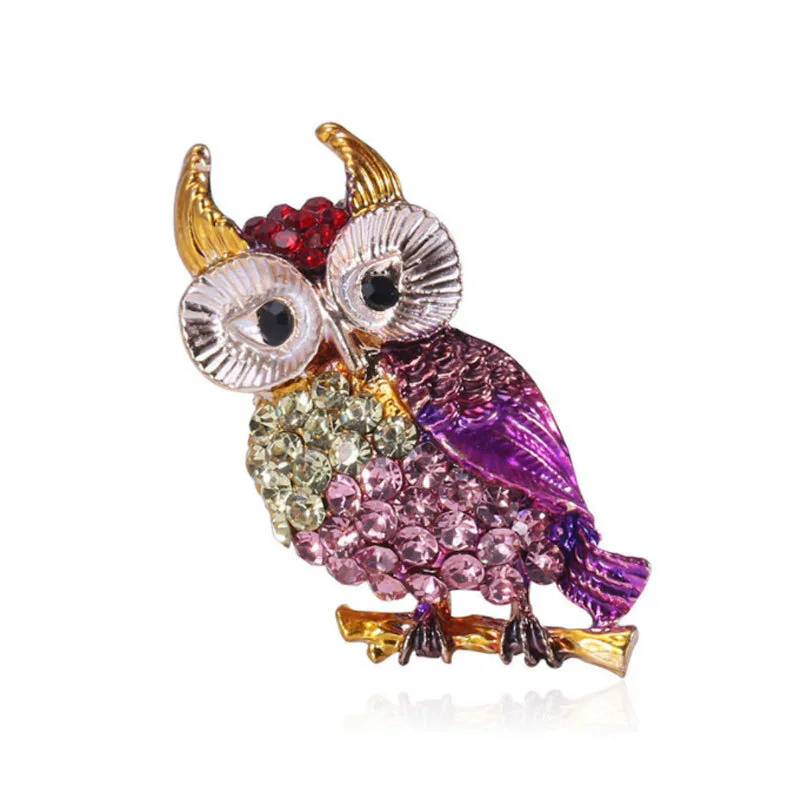 Luxury Vintage Women Rhinestone Owl Enamel Brooches Pins Elegant Lady Cute Crystal Animal Drip oil Brooch Pin Jewelry