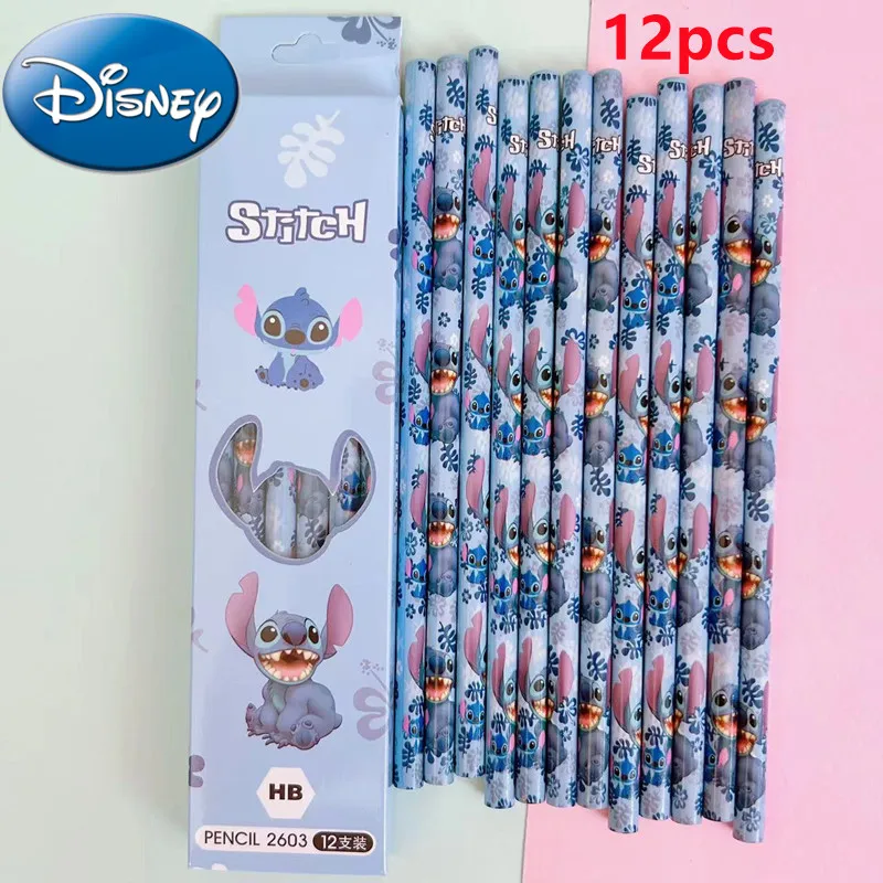 12pcs New Disney Cartoon Stitch Pencil School Supplies Kid Rubber School Supplies Pencils Pencil Roller Hb Pencils Birthday Gift