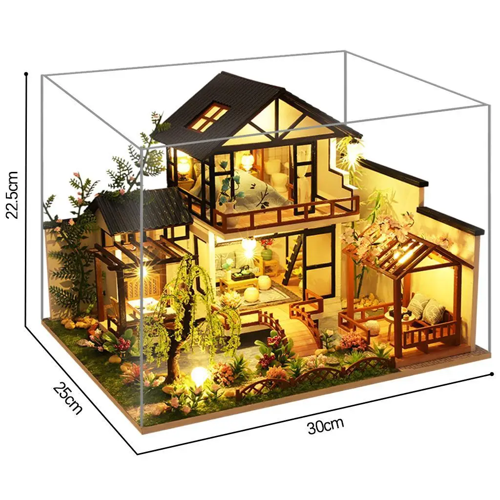 Casa de bonecas artesanal criativa com móveis decoração de boneca com luz LED