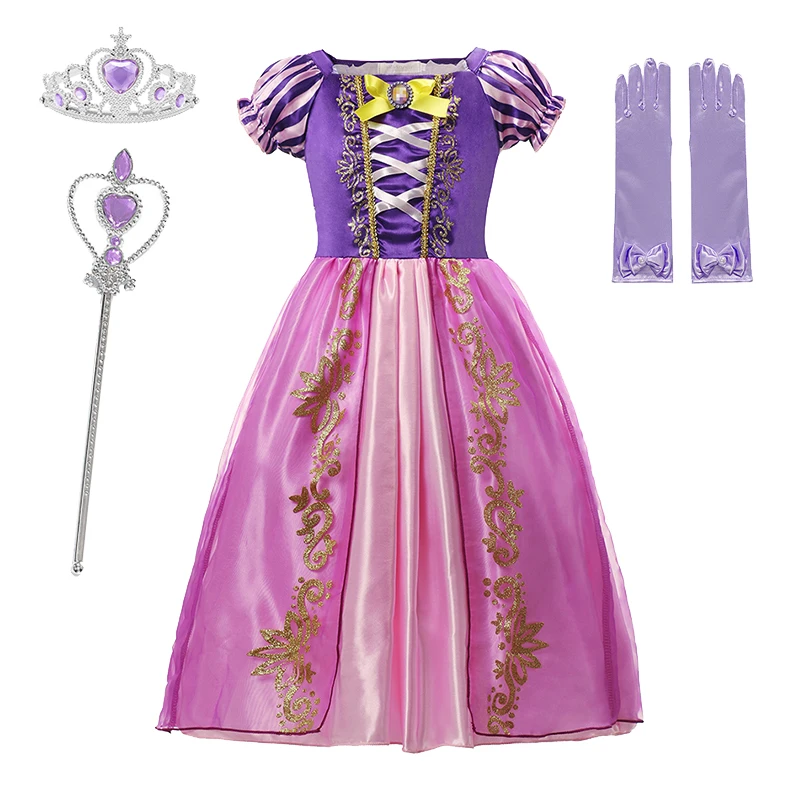 2024 Disney Girls Rapunzel Princess Dress Cinderella Snow White Aurora Sofia Cosplay Costume Children Birthday Party Clothings