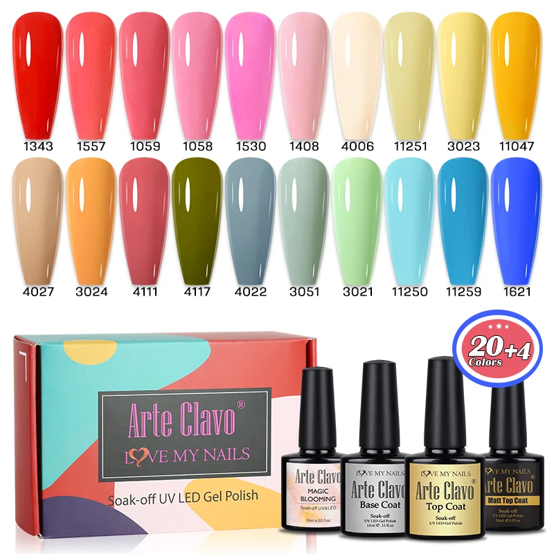 Arte Clavo 24pcs Kit Gift Box Gel Nail Polish Set 8ml Color UV Nail Design Nails Art Manicure Matte Top Base Coat Blooming Gel