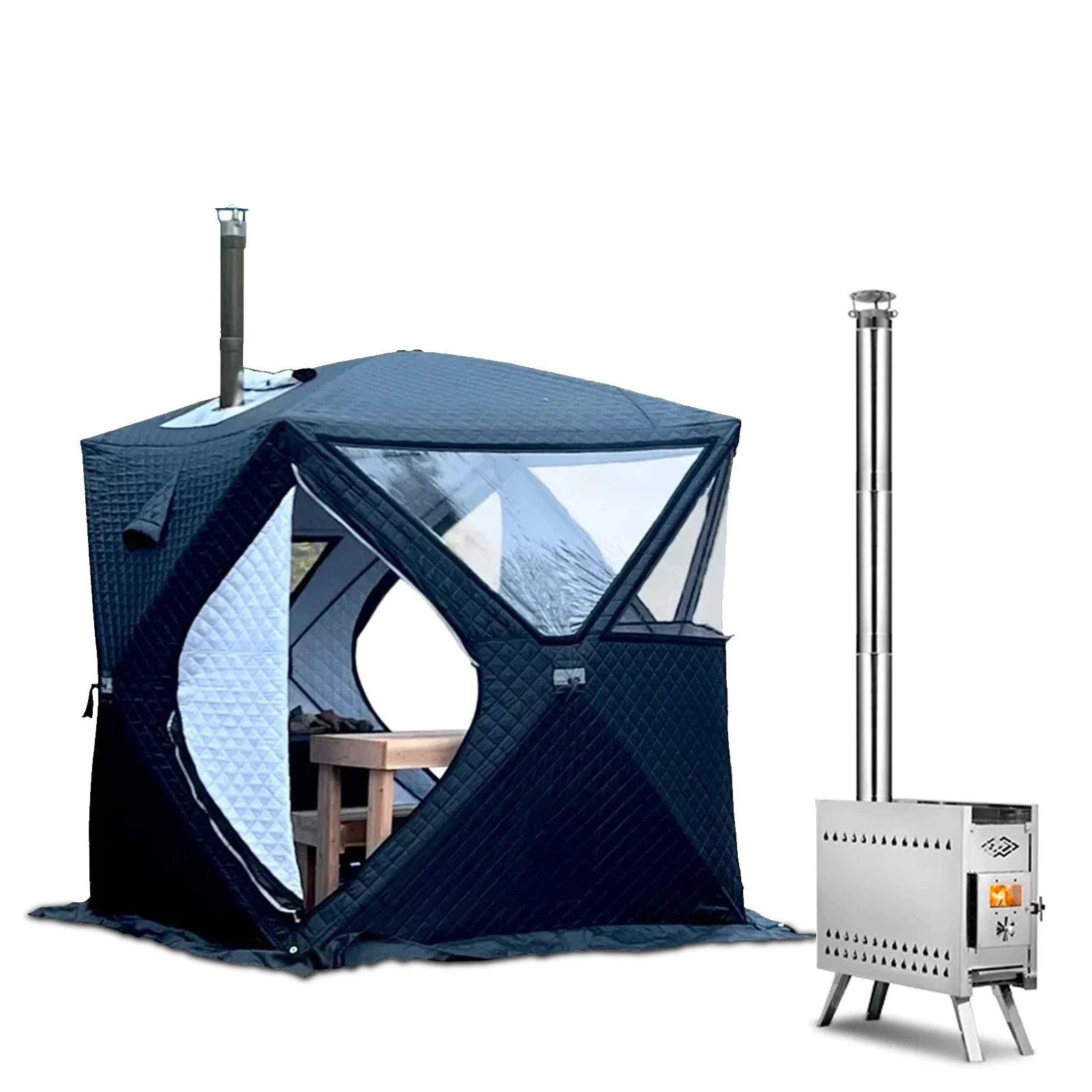 

3-4 Person Portable Ice Fishing Shelter Easy Set-up Winter Ice Fishing Tent Waterproof Windproof Automatic 4 Season Sauna Tent