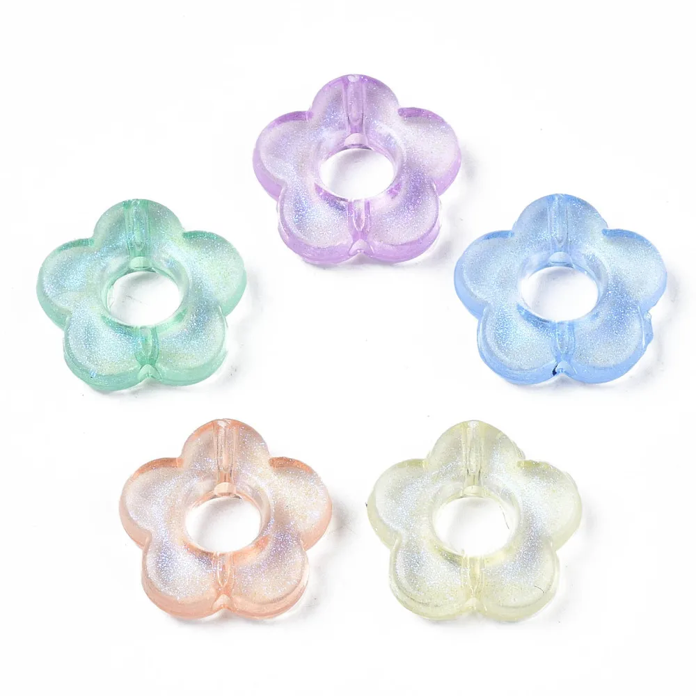 50~100PCS Transparent Acrylic Beads Glitter Powder Flower Mixed Color 14x14 5x4mm Hole: 1 5mm