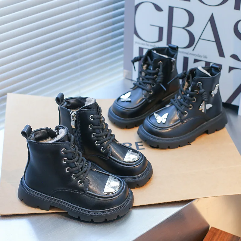 

2025 зимние новые детские ботильоны, нескользящие теплые детские зимние ботинки Piush, удобные модные ботильоны с мягкой подошвой и металлическим носком для девочек