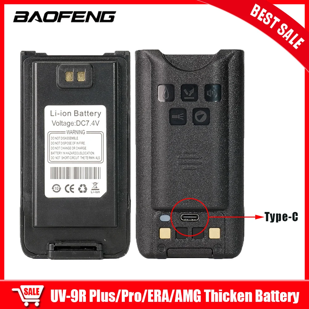 BAOFENG UV-9R Plus Li-ion Battery Thicke Support Type-C Charging Compatible with UV9RERA UV9RPRO UV9RAMG Walkie Talkie