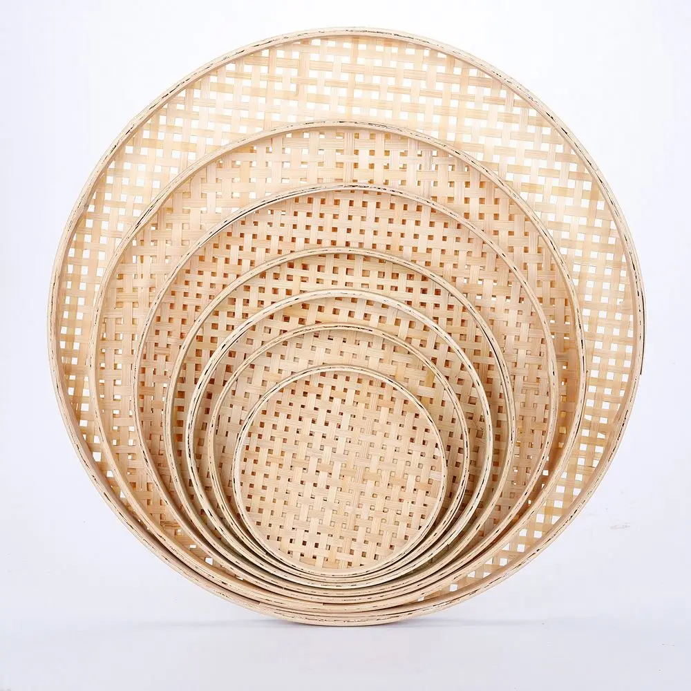 New Handmade Weaving Bamboo Sieve Raft 6 Sizes Easy To Clean Round Dustpan Storage Basket Home Decor