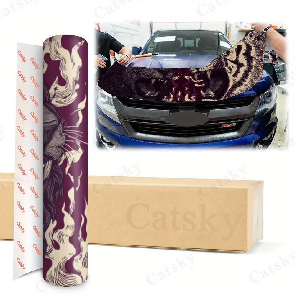 ملصق غطاء محرك السيارة باللون الأرجواني والبرتقالي، ملصق فني تلقائي، ديكور يلتف الفينيل الخارجي للسيارة، هدية لمحبي السيارات، U