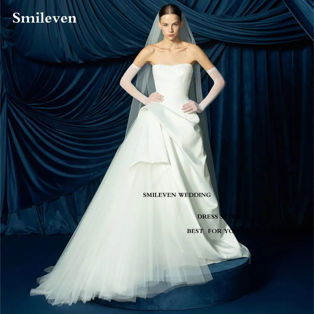 Suknia ślubna Smileven, skromna, fason litery A, bez ramiączek, warstwowa, Vestido de novia, suknie ślubne szyte na miarę