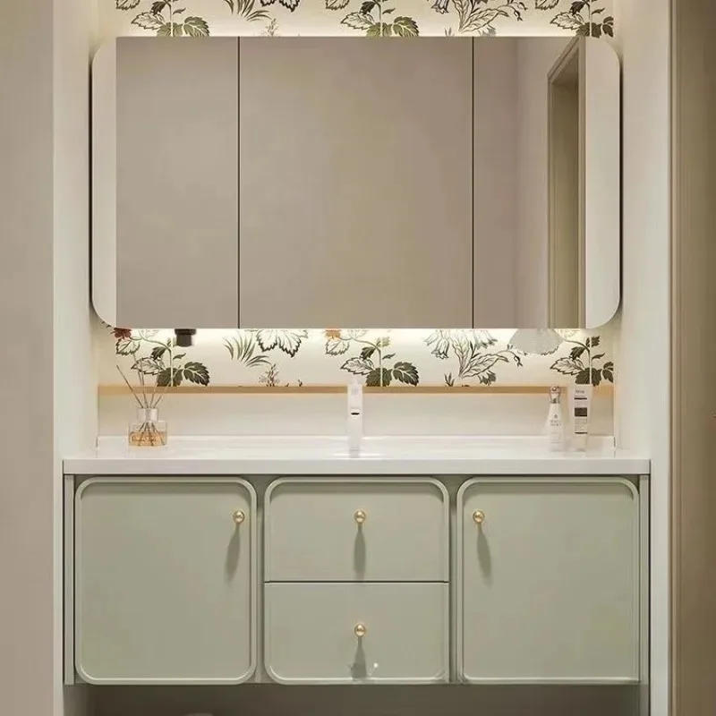 

pastoral simple bathroom cabinet washbasin ambient light mirror integrated beauty rack wash ceramic integrated basin