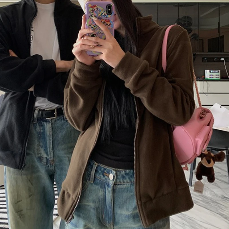 Fleece Jacket for Women Autumn and Winter Couples Warm Fleece Sweatshirt Double-sided Fleece Loose Sports Outdoor