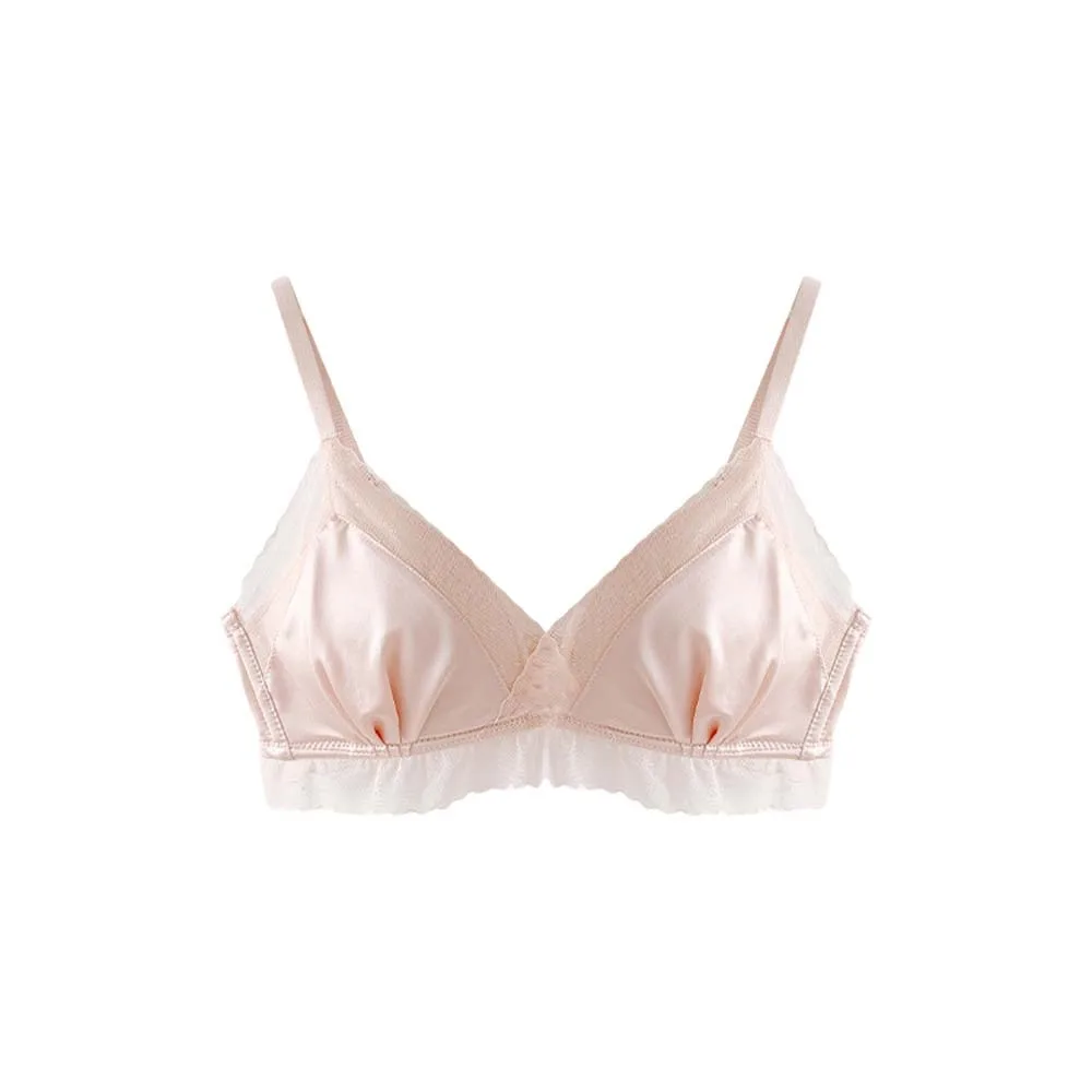 Reggiseno a V senza fili in raso di pizzo satinato Reggiseno aderente antiurto per donna Lingerie Intimo push up anti-cedimento Yoga