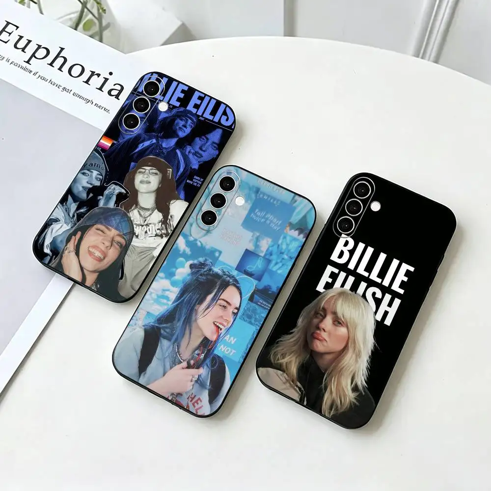 Funda de teléfono para Samsung Galaxy A73,A72,A71,A70,A53,A52,A51, otros, con diseño de cantante joven y poderosa, Billie Eilish, color negro suave