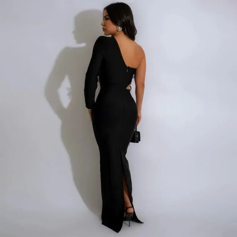 GUWU فستان نسائي طويل بخصر ثلاثي الأبعاد على شكل زهرة بكتف واحد فستان طويل لقضاء عطلة الشاطئ والسهرة وحفلات الشارع فساتين فيستدوس