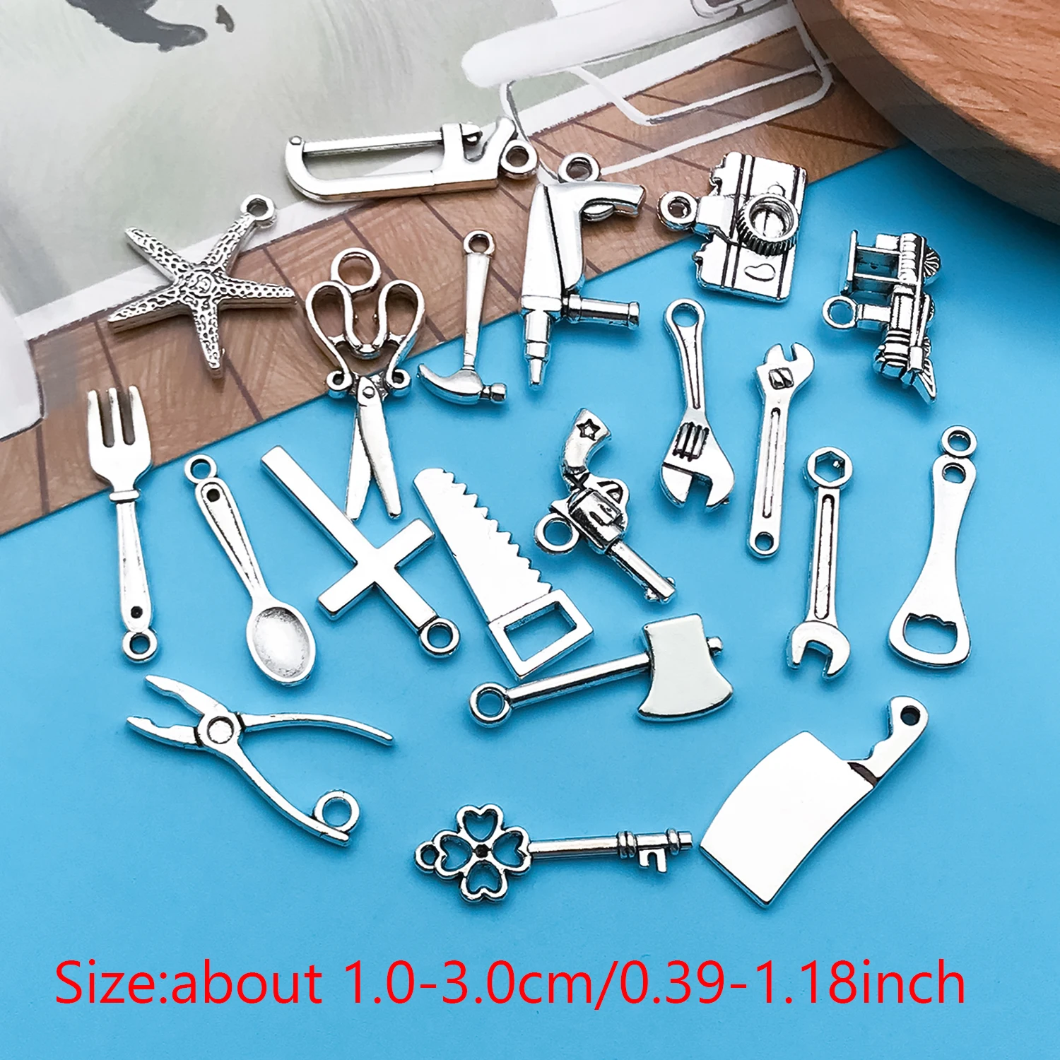 20pcs/lot Zinc Alloy Antique Silvery Imitate Daily Tools Pendants Saw, Scissors,Axe Etc Charms For DIY Jewelry Making Accessory