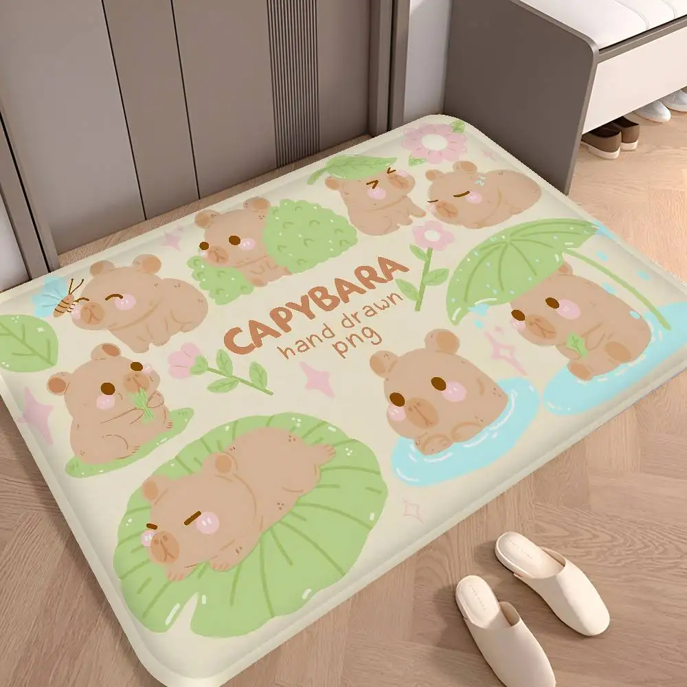 Cartoon Capybara Room Mats Anti-slip Absorb Water Long Strip Cushion Bedroon Mat Household Carpets