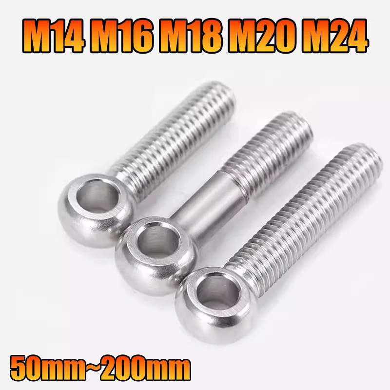 1pcs M14~M24 304 Stainless Steel Eye Bolt Large Size Ring Link Bolt Fisheye Eye Slip Hole Screw Stud Articulated Anchor Bolts