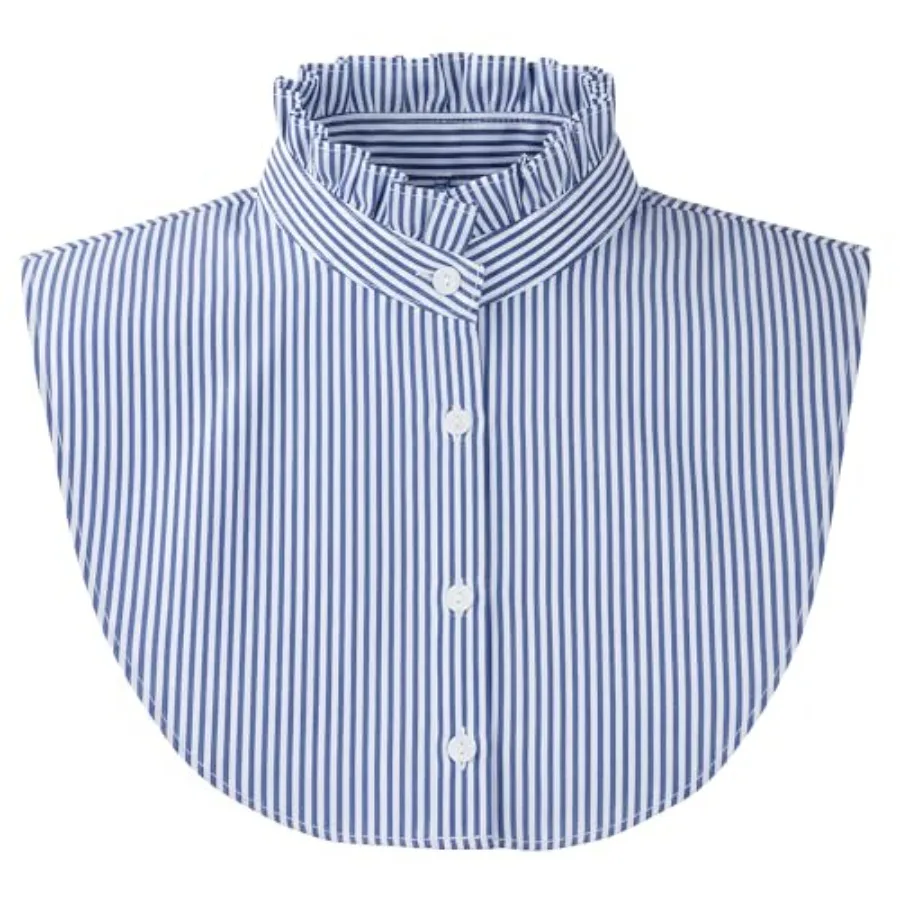 

Button Down Fake Collar Shirts Vertical Striped Ruffled Collar Fake Half Shirts for Women