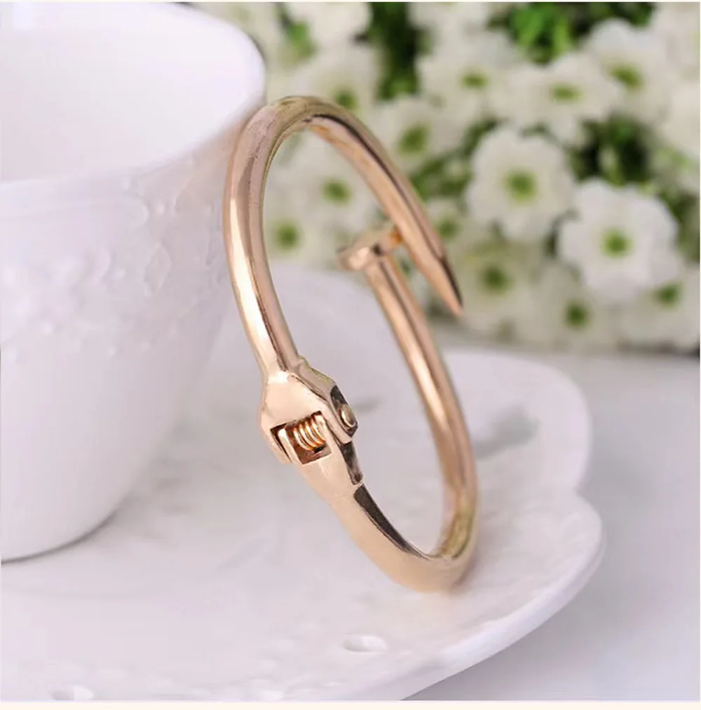 4Color Classic Brand Stainless Steel Nail Open Bracelets Female Temperament Simple Trendy Bracelet Screw Bracelet For Women Gift