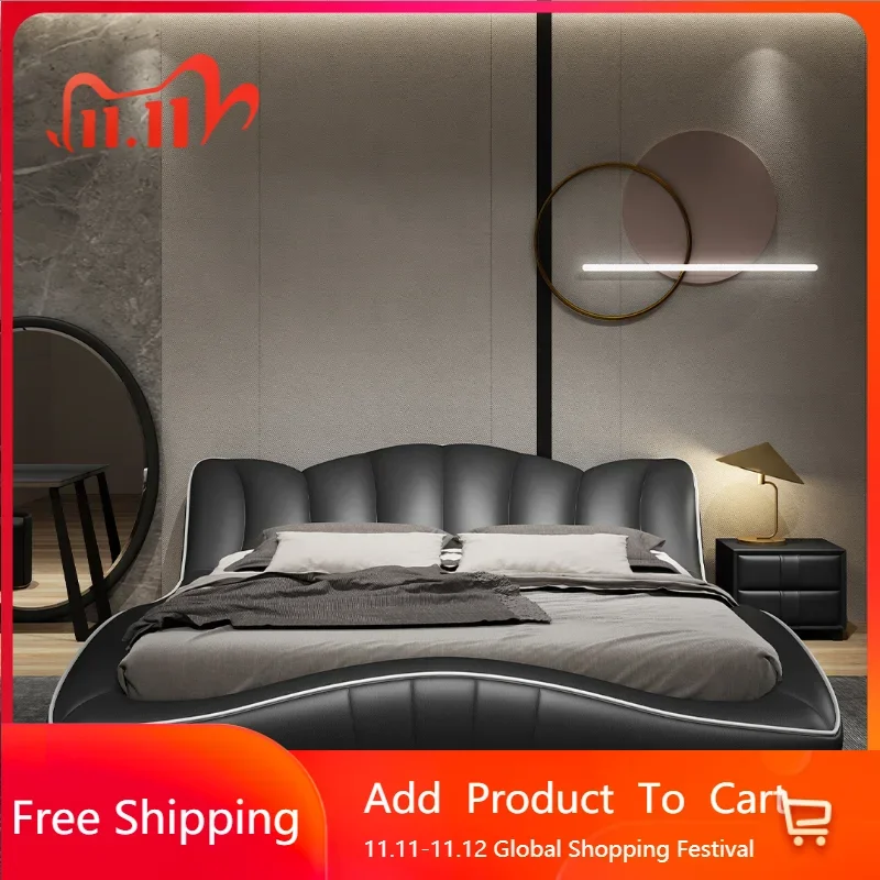 

European Modern Bed Frame Aesthetic Queen Headboard Double Bed Frame Master Black Designer Safe Modern Muebles Hotel Furniture