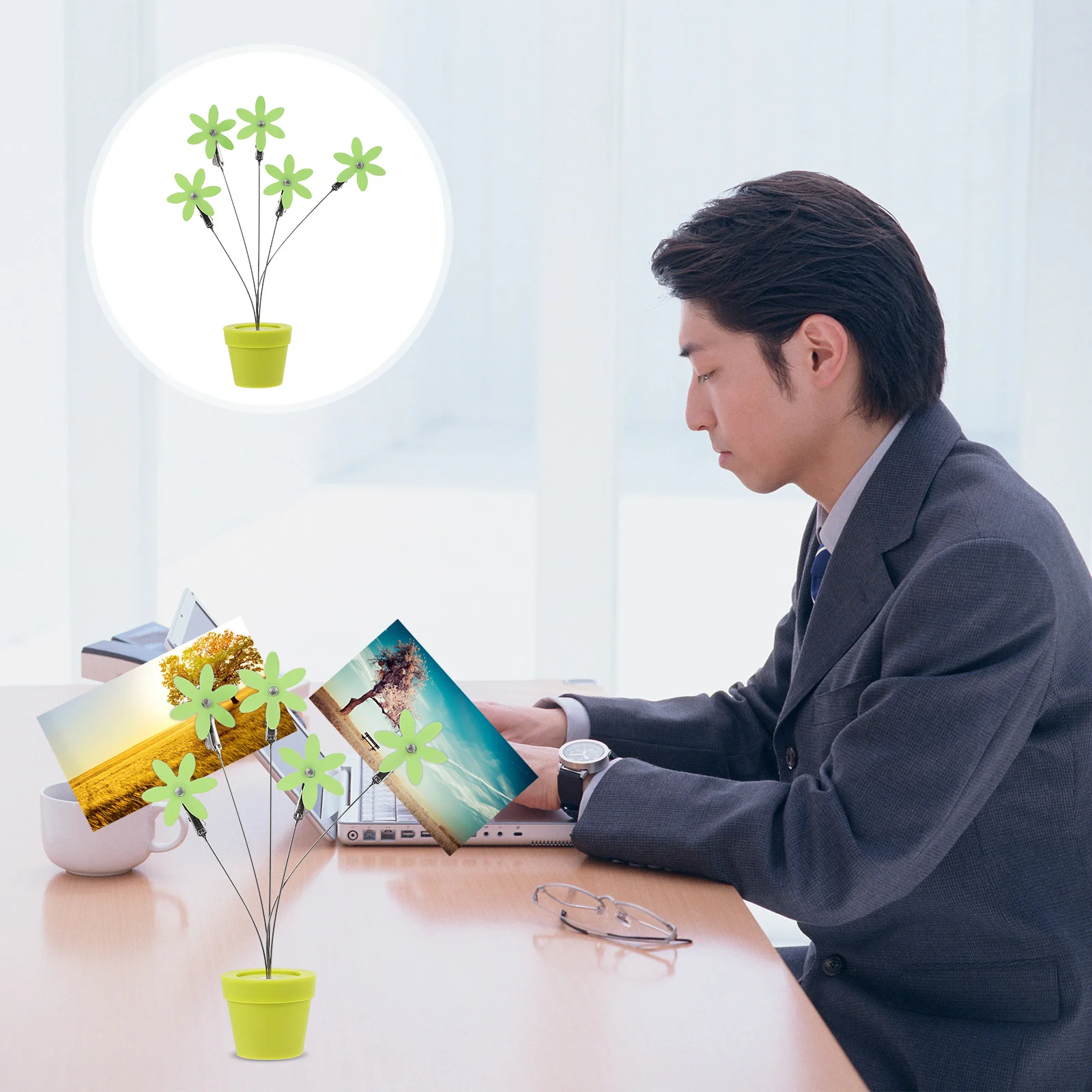 1Pcs Photo Holder Flowerpot Creative Bonsai Desktop Clip Plastic Tabletop Picture Holder Office Home Decoration Memo Card Stand