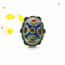Nepal Vintage Flower Rings Copper Inlay Colorful Stone R186
