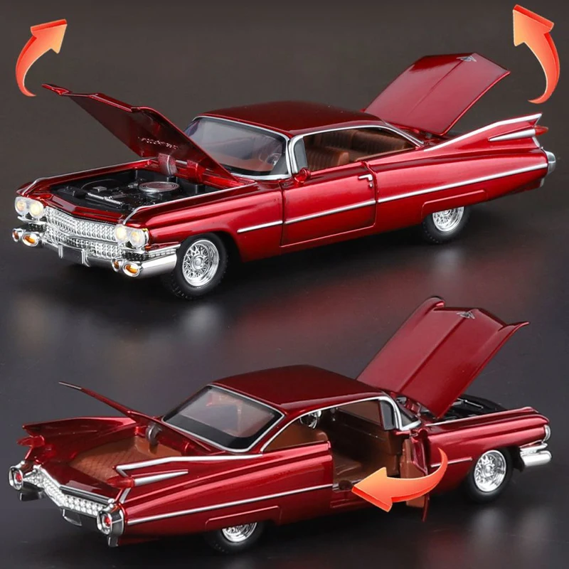 Coche modelo Retro de aleación de Zinc a escala 1/32, sonido y luz, puertas que se pueden abrir, regalo de cumpleaños para niños