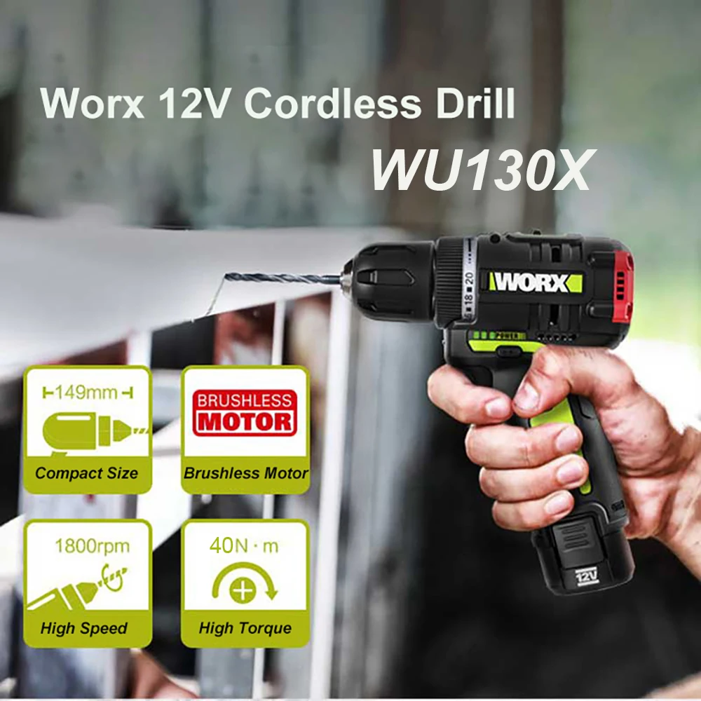 WORX WU130X 12V Brushless Motor Drill Cordless Electric Drill Screwdriver 40N.m Power Tools Free return