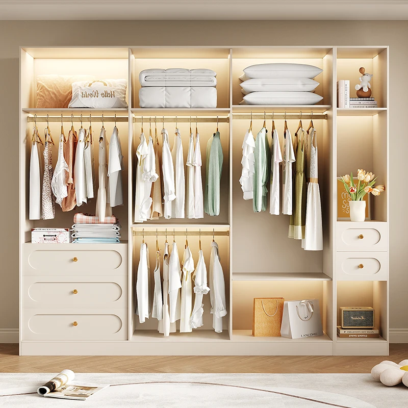 

French cream style wardrobe 2025 new sliding door home bedroom locker modern simple small apartment wardrobe