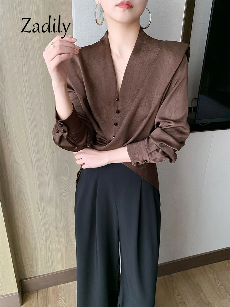 Office Lady Long Sleeve Sashes Women Shirt V Neck Work Female Clothing Tunic Woman Blouse Tops Button Up Solid Color Cardigan