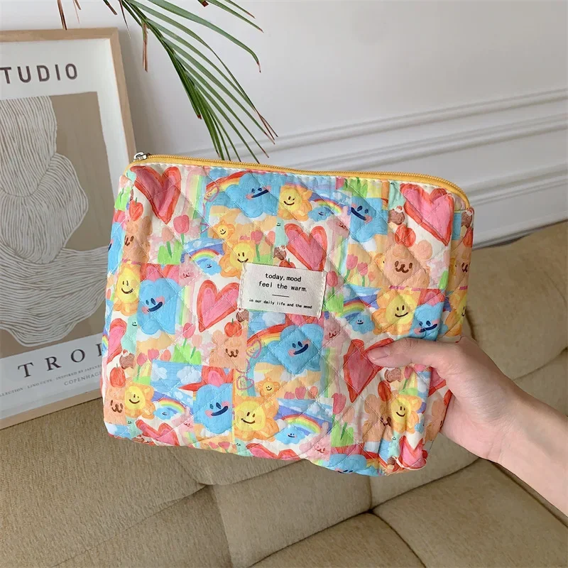 Quilted Cotton Women\'s Soft Cosmetic Bags Cartoon Female Portable Make Up Case Storage Bag Travel Wash Handbags Clutch Purse