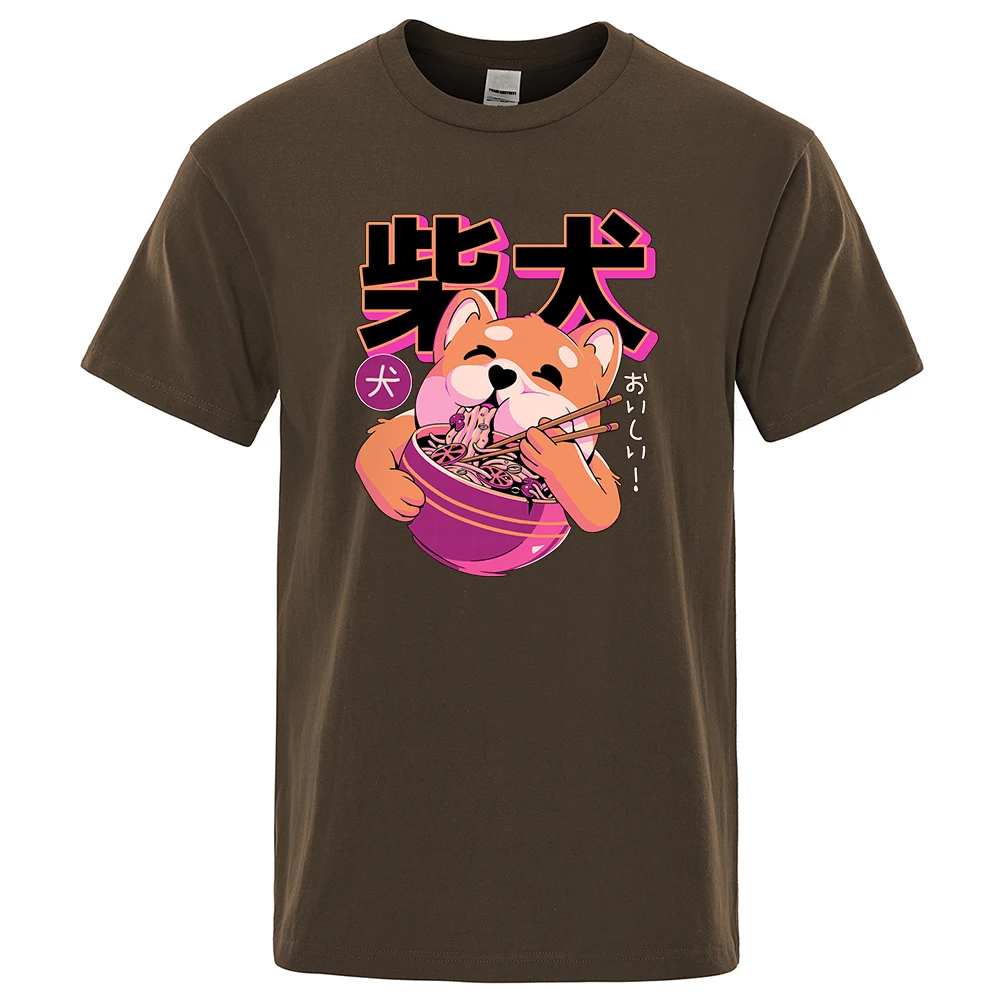 

Cute Shiba Inu Eating Noodles T-Shirt Fashion Cotton Tees Summer Comfortable Tshirts Hip Hop Breathable Eco-Friendly Men Tops