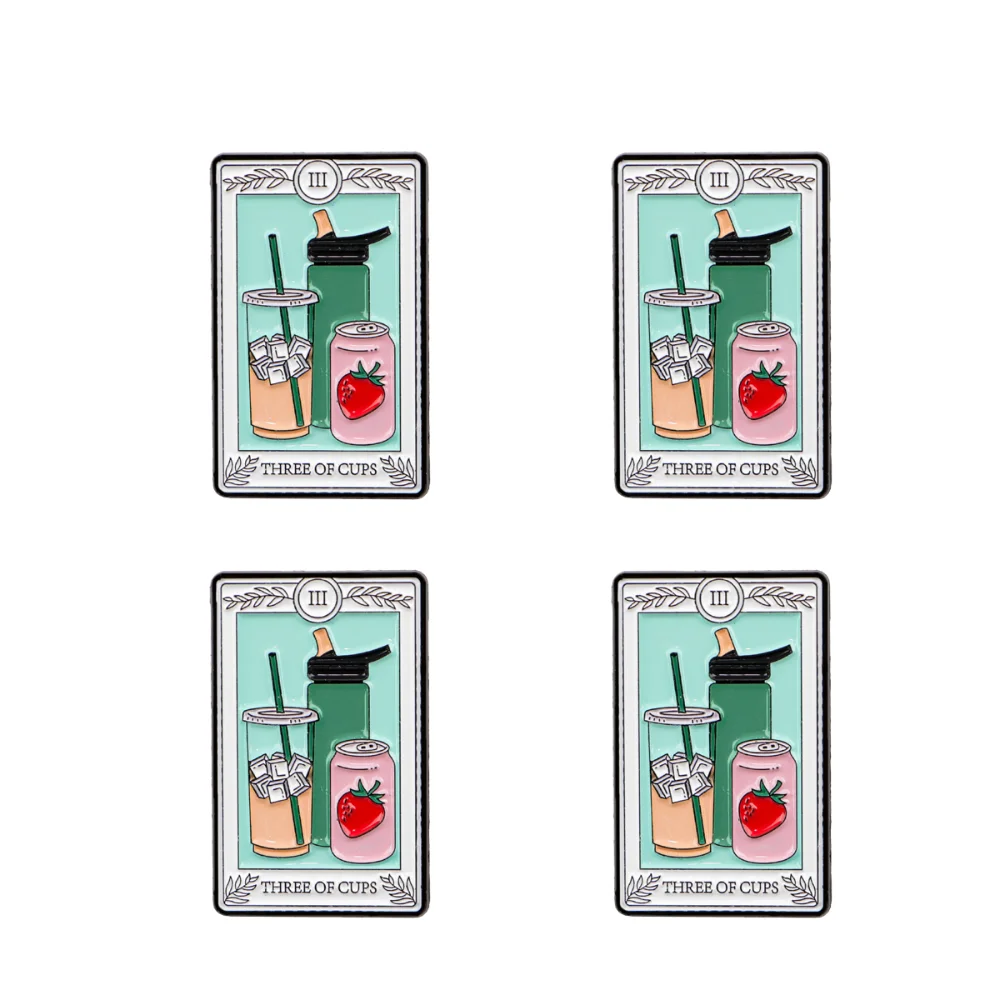 4PCS Tarot Card Drink Brooch Cute Milk Tea Cup Strawberry Badge Fun Dressing With Decorative Pins And Personalized Accessories