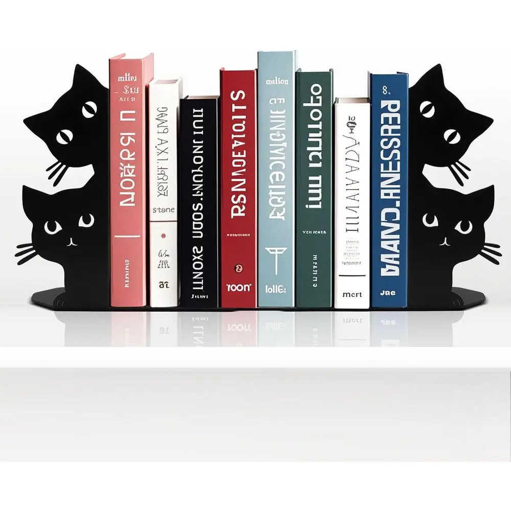 

Декоративные металлические подставки для книг в виде кошек, стильный настольный органайзер для любителей книг и женщин (черный)