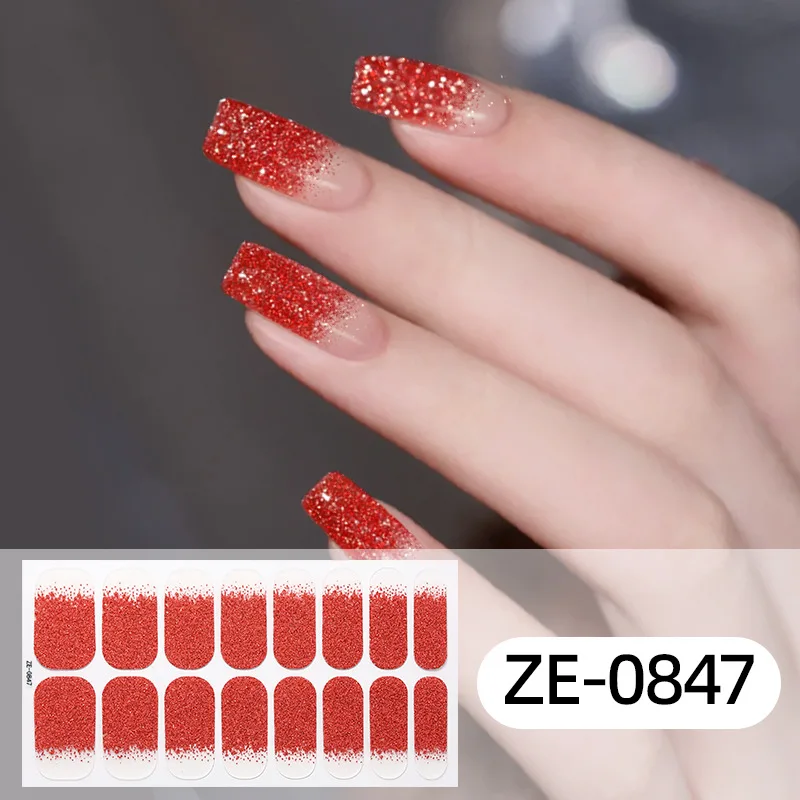 16tips Colorful Shiny Nail Sticker Solid Color Gradient Fine Glitter Full Cover Nail Wraps Decals DIY Nail Art Stickers