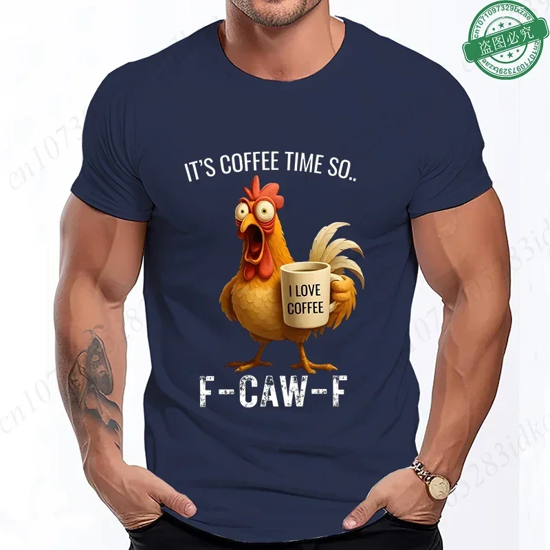 It's Coffee Time So F-CAW-F T-Shirt for Men, Funny Rooster Coffee Graphic Short Sleeve Tees, Coffee Lovers Oversized clothing