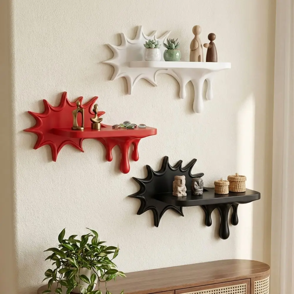 3D Printed Burst Dripping Shape Wall Shelf Irregular Shape Plastic Floating Wall Stand Stable Wall-Mounted Melting Display Rack